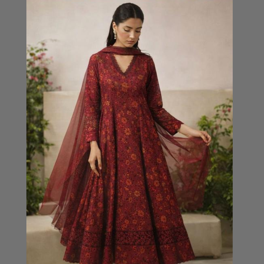 Maroon Floral Anarkali Suit