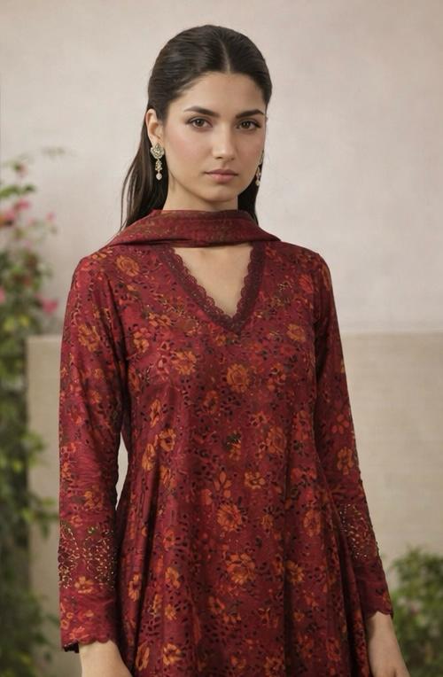 Maroon Floral Anarkali Suit