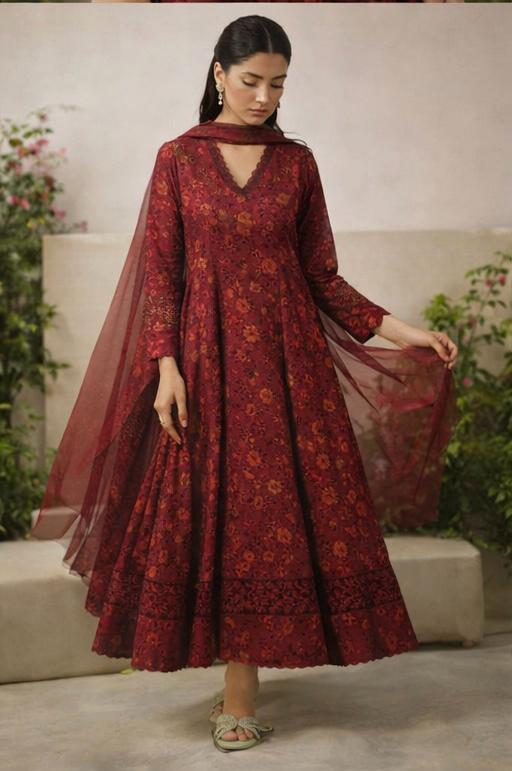 Maroon Floral Anarkali Suit