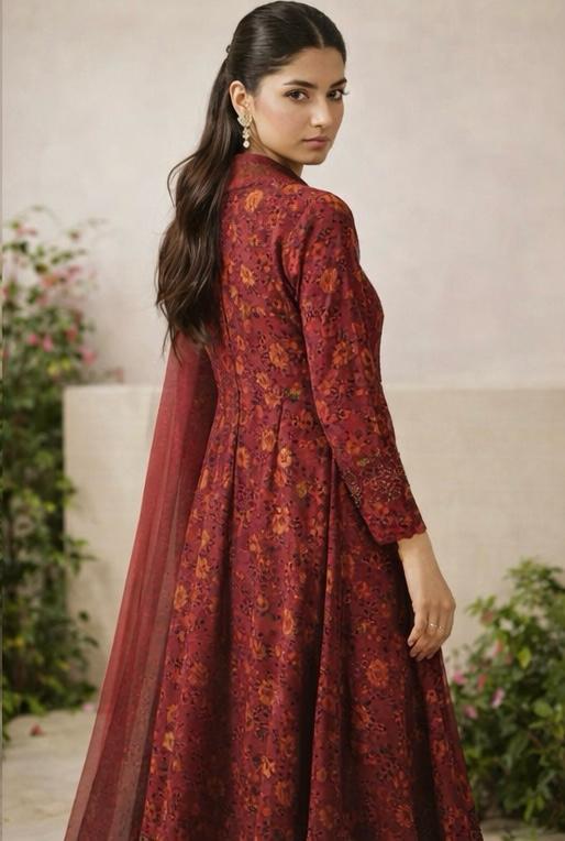Maroon Floral Anarkali Suit