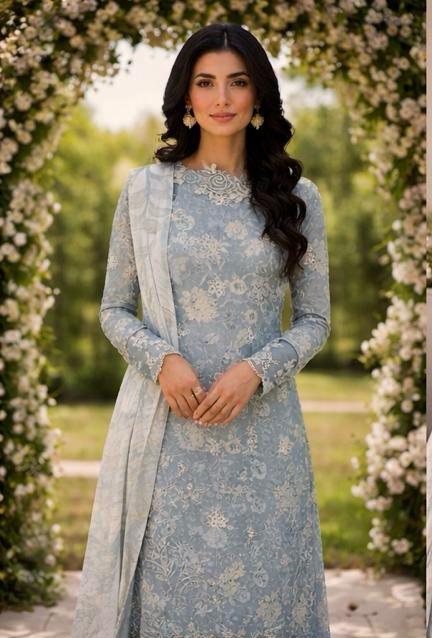 Pastel Blue Embroidered Suit