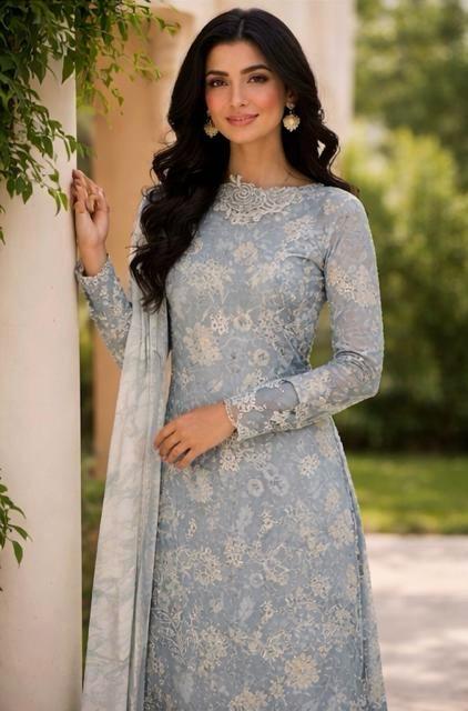Pastel Blue Embroidered Suit