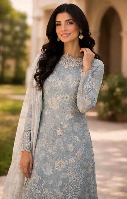 Pastel Blue Embroidered Suit